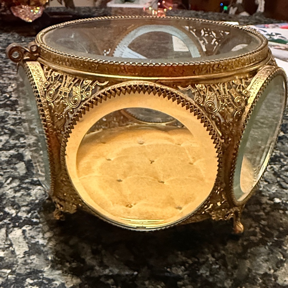 Ornate Gold Glass Jewelry Box